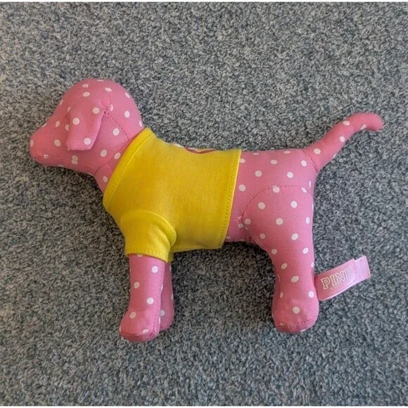 Victoria's Secret Pink Spotted Dog 7” Plush Peace Heart Yellow Shirt 2009 - Picture 2 of 9